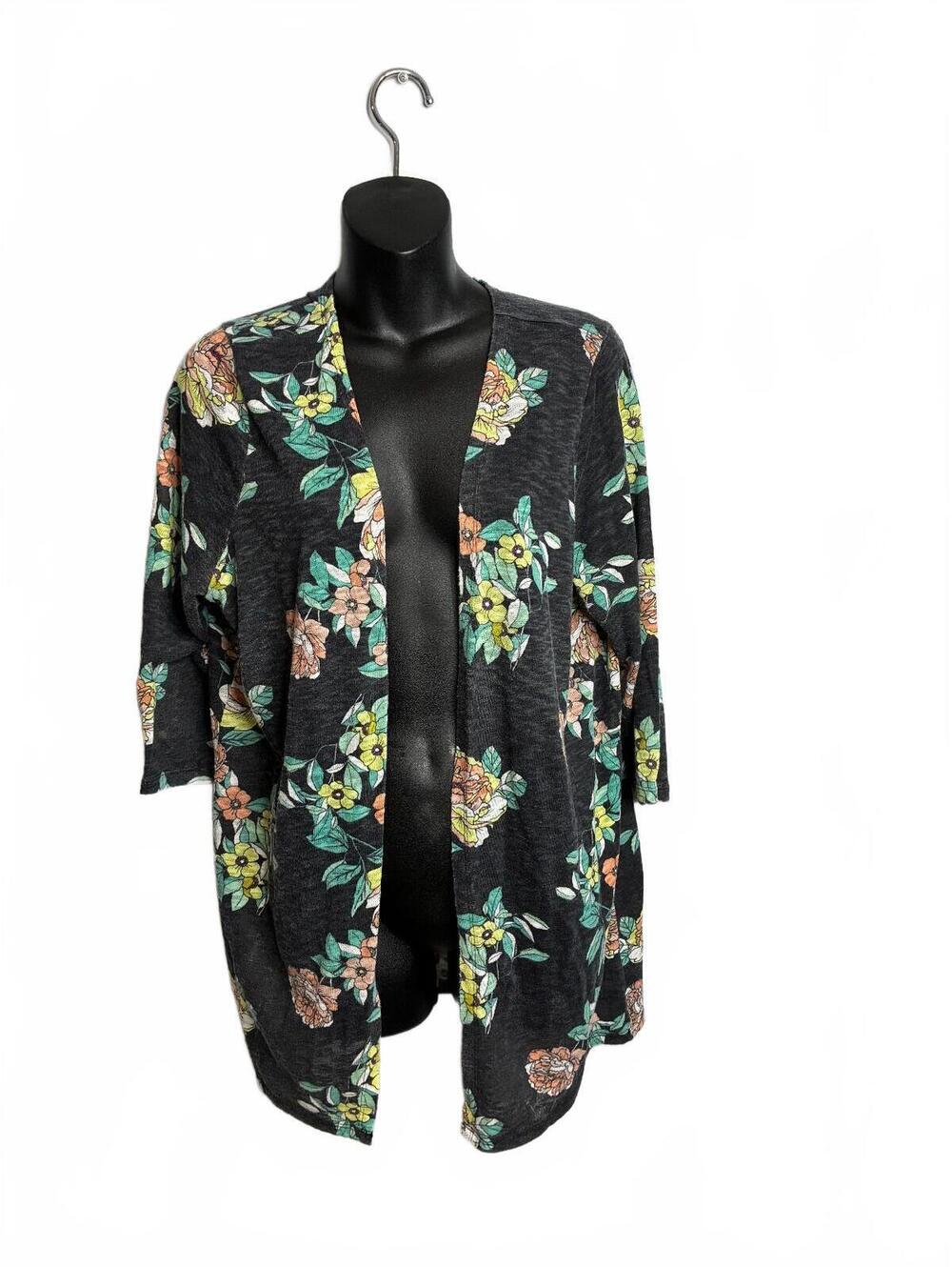 Torrid Women's 1 Heathered Gray Floral Open Front Cardigan